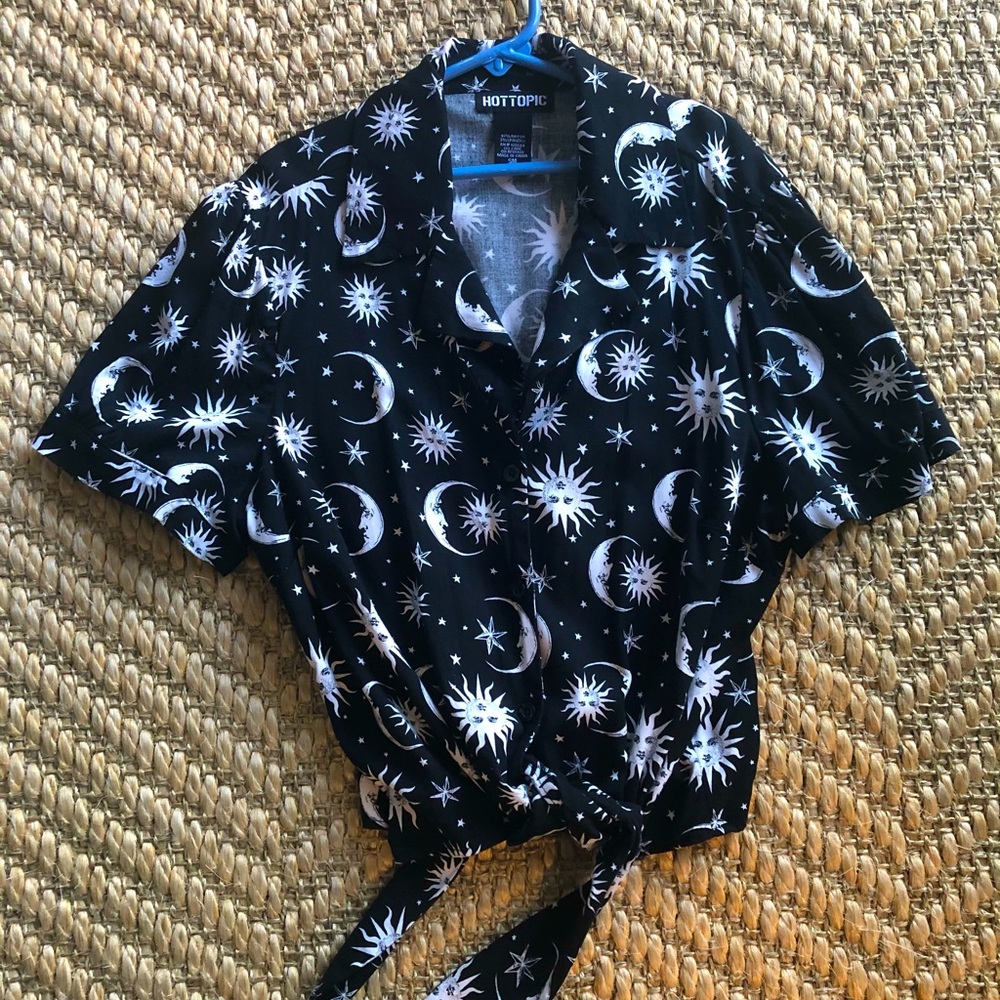 Cropped Celestial Tie-Front Button Up